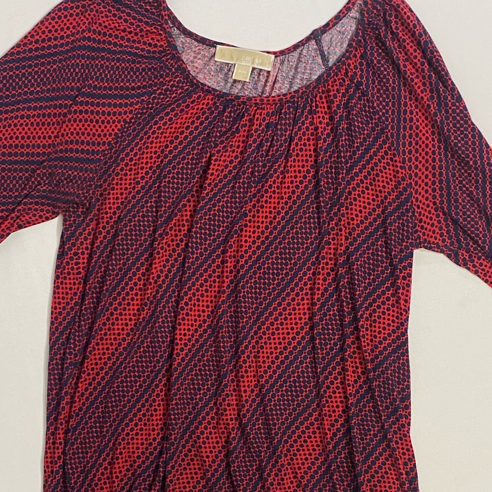 MICHAEL Michael Kors Women's Red with Navy Dot Print 3/4 Sleeve Top Size PM - Picture 9 of 16